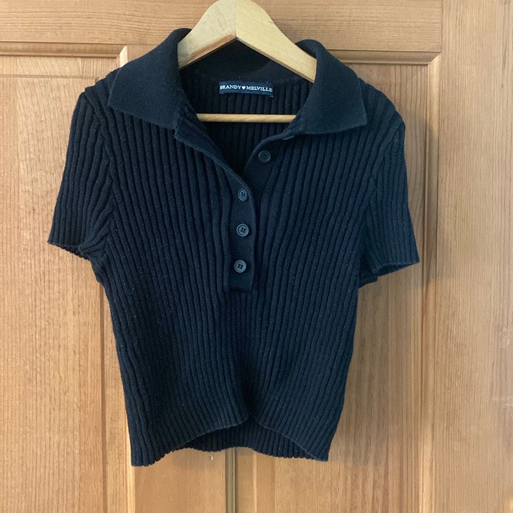 Brandy Melville One Size, fits extra small Black Crop Collared Shirt